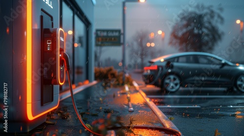 A car is parked next to a charging station