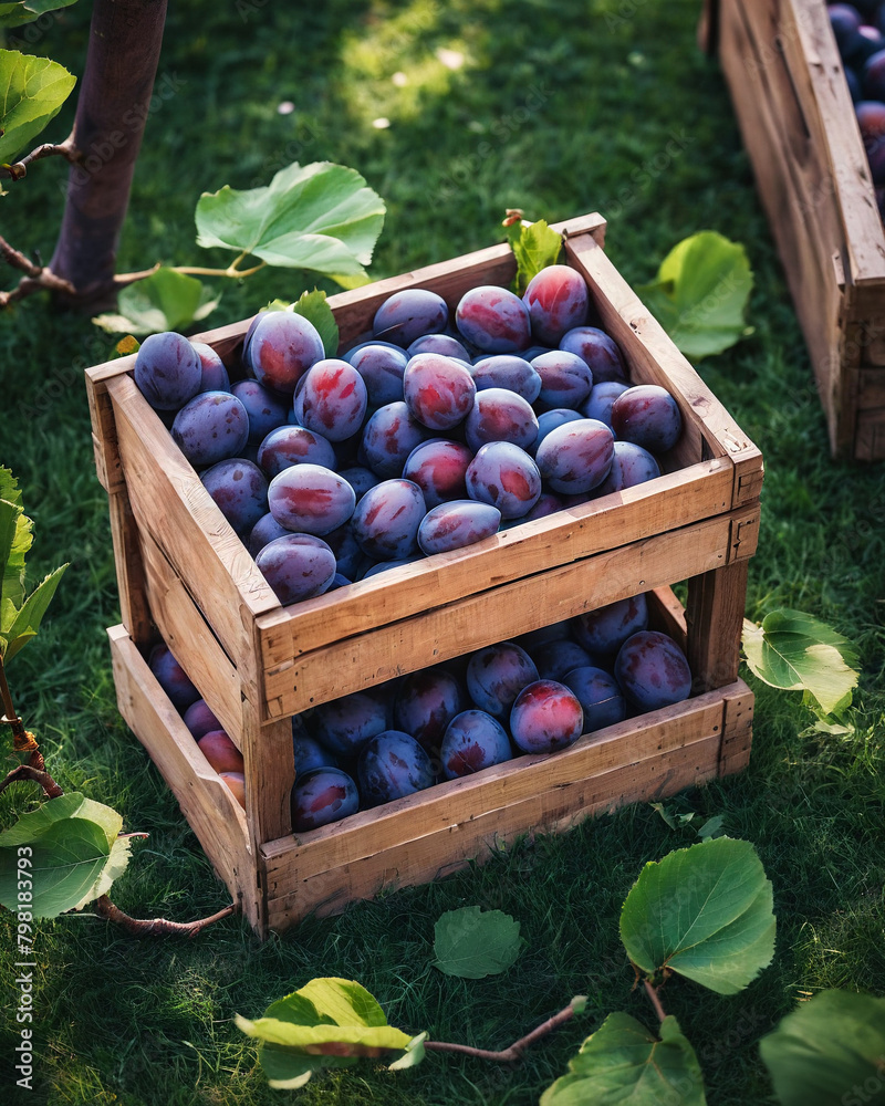 Fresh plums in a basket outdoor. Ripe plum berries in a basket in the garden with copy space, the idea of home canning and organic environmental bio food. Fresh plums in a basket outdoor. Ripe plum berries in a basket in the garden with copy space, the idea of home canning and organic environmental bio food.