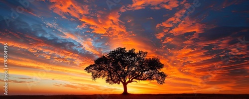A large tree stands alone in a field at sunset.