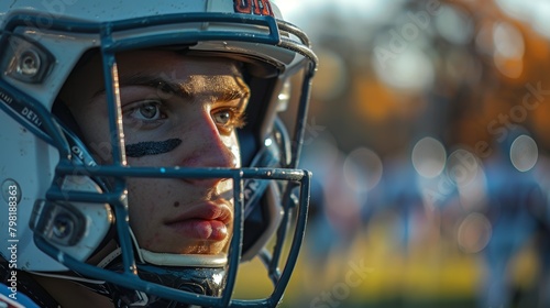 Close Up of a Football Player Wearing a Helmet. Generative AI