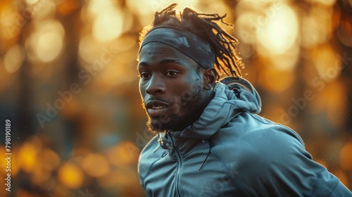 Man With Dreadlocks Running Through Forest. Generative AI