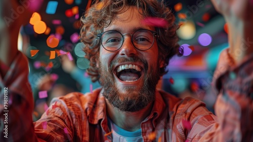 Laughing Man With Glasses and Beard. Generative AI
