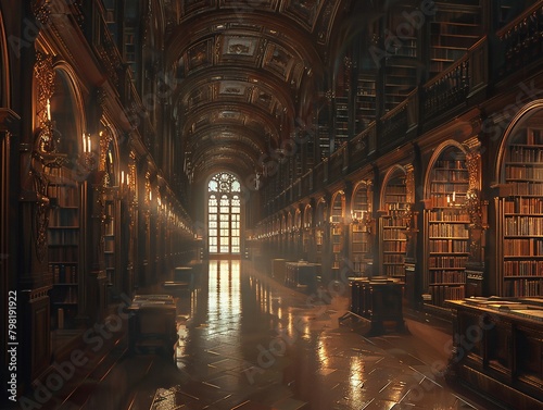 old library, rows of books, warm ambient lighting , Ideogram