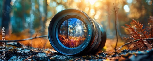 camera lens highlighting the vibrant, verdant beauty of a forest, reveling in the art of photography.