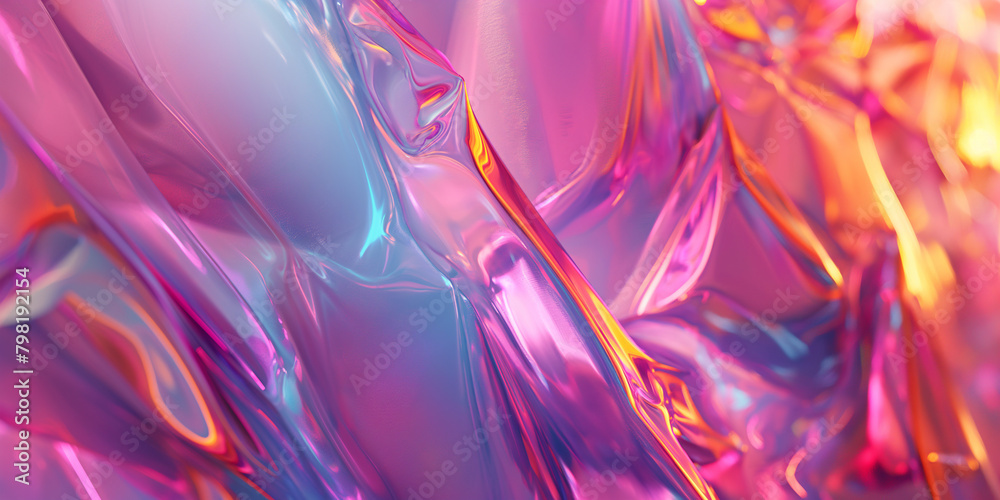 Translucent glass wave with iridescent colors. Close-up of a fluid and glossy texture with vibrant pink and blue hues. Background with copy space for modern and futuristic design. Translucent glass wave with iridescent colors. Close-up of a fluid and glossy texture with vibrant pink and blue hues. Background with copy space for modern and futuristic design.