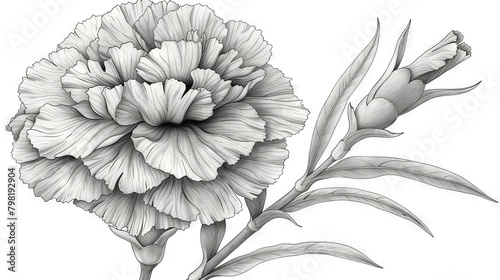  A monochromatic illustration of a bloom atop a stalk with a developing shoot in the foreground