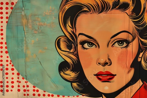 Pop Art, Vintage, Woman, Retro, Illustration, Red Lips, Beauty, Classic, Bold, Glamour, Polka Dots, Comic
