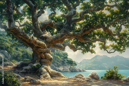 The illustration of the intricately woven twisted trunks and branches of a tree is a natural work of art  full of mystery and beauty