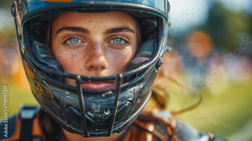 Person Wearing Helmet Close Up. Generative AI