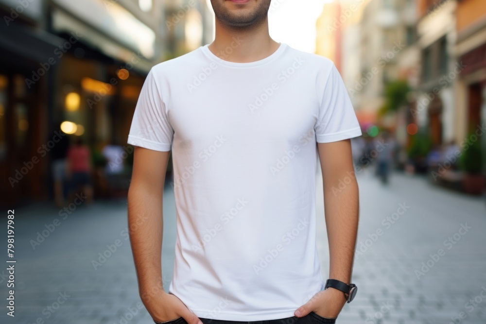 White t shirt mockup outdoors t-shirt apparel. White t shirt mockup outdoors t-shirt apparel.