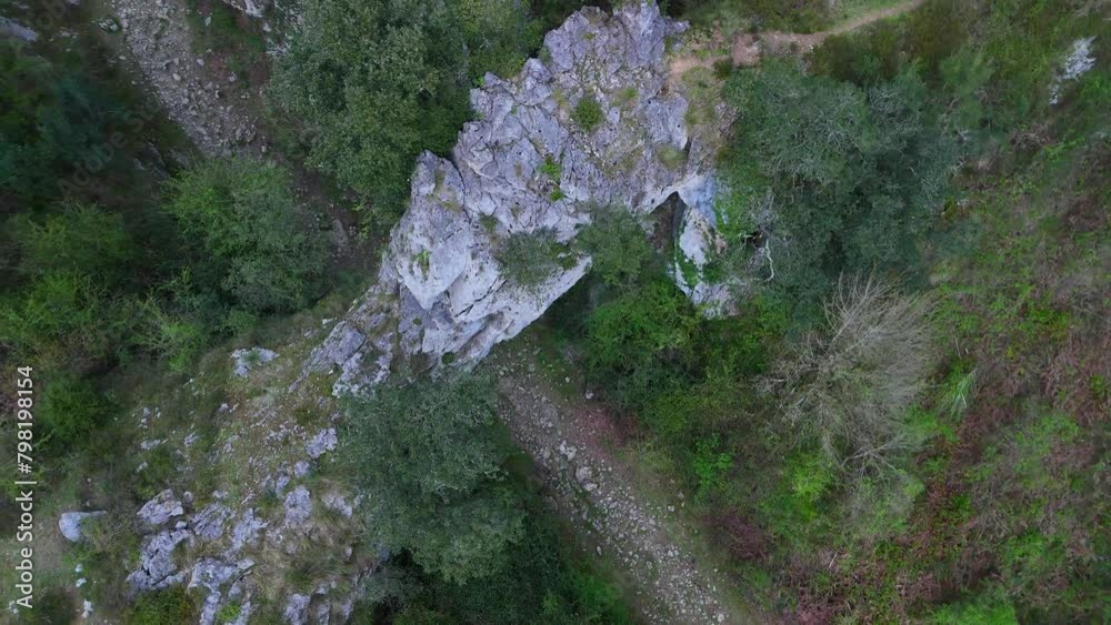 Landscape around the natural stone Arch of Jentilzubi in Dima in the Province of Bizkaia. Basque Country. Spain. Europe