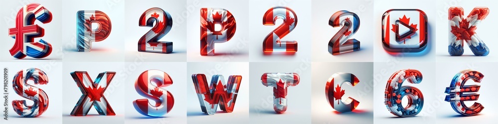 Canada flag colors glass lettering. AI generated illustration