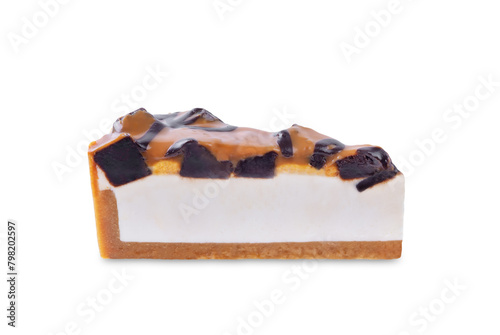 Caramel brownie cheesecake on a white isolated background © nata_vkusidey