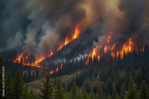 The burning forest threatens to become a disaster. Generative AI.