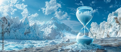 Earth with a hourglass encased in ice, time running out photo