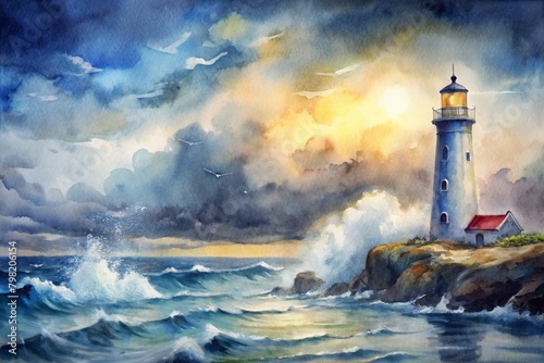 Serene Lighthouse Against Stormy Sea photo