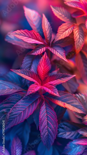 A close up of a colorful plant with leaves and flowers, AI