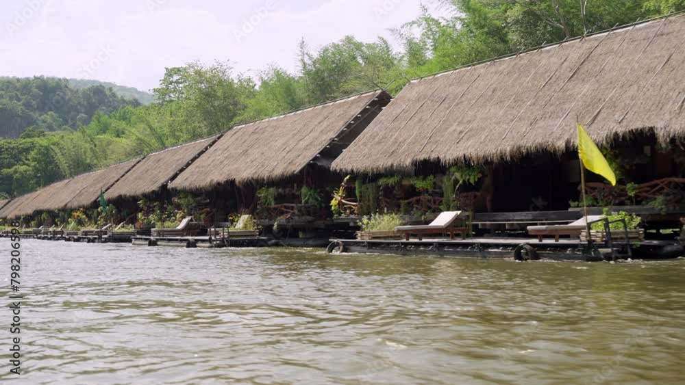 shot of River Kwai Yai Sai Yok Kanchanaburi longtail boat taxi on way to floating hotels shot of River Kwai Yai Sai Yok Kanchanaburi longtail boat taxi on way to floating hotels