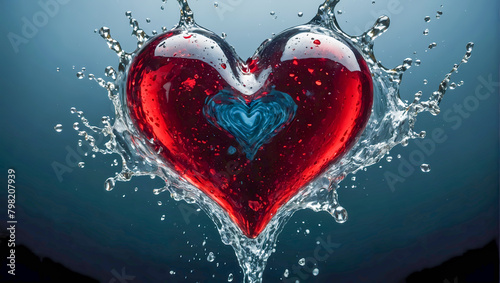 High Quality natural water splashes into shape of a heart on a black background