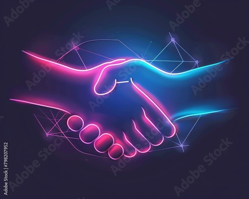 Neon of a handshake, clean and professional, denoting successful agreements and partnerships