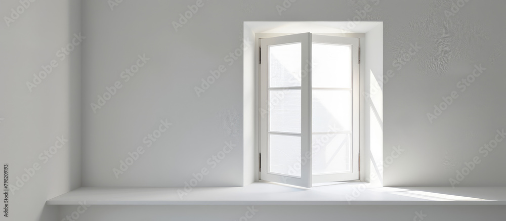 New plastic window on white background with copy space. Minimalistic banner for window installation and replacement company. New plastic window on white background with copy space. Minimalistic banner for window installation and replacement company.