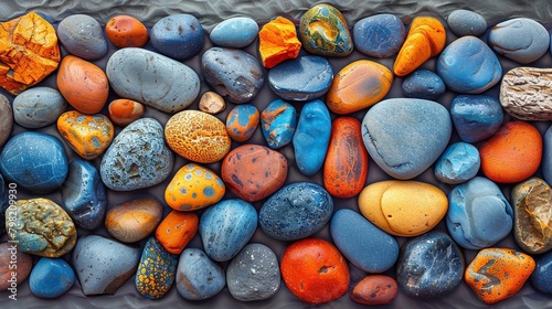  A close-up shot of a variety of colored and sized rocks arranged together on a surface