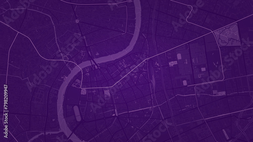 Illustrative map of a fictional city in purple tones. Abstract high resolution full frame dark city map background.