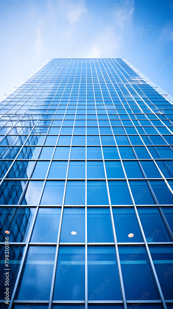 A modern skyscraper with blue glass windows A modern skyscraper with blue glass windows