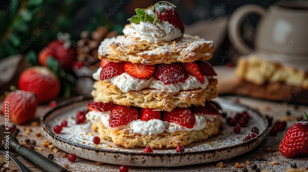 Strawberry Shortcake Stack with Whipped Cream and Coffee Strawberry Shortcake Stack with Whipped Cream and Coffee