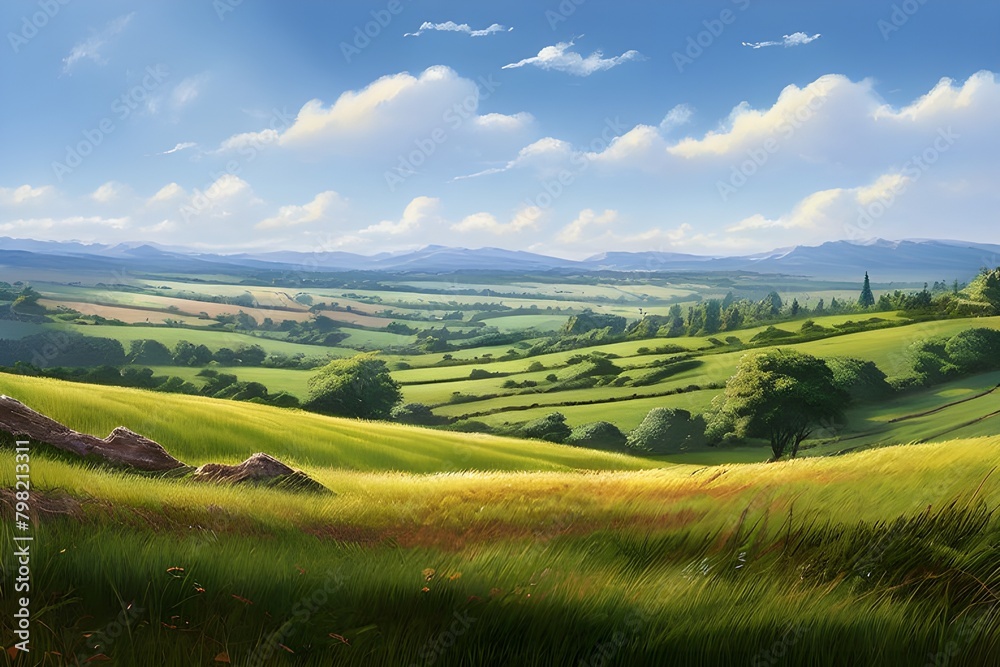 landscape with green field and blue sky landscape with green field and blue sky