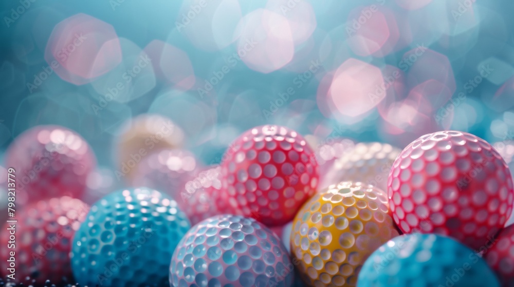 A close up of a bunch of colorful golf balls on the ground, AI A close up of a bunch of colorful golf balls on the ground, AI