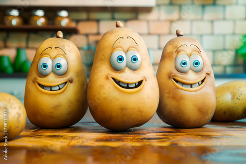 funny potatoes on the background of nature