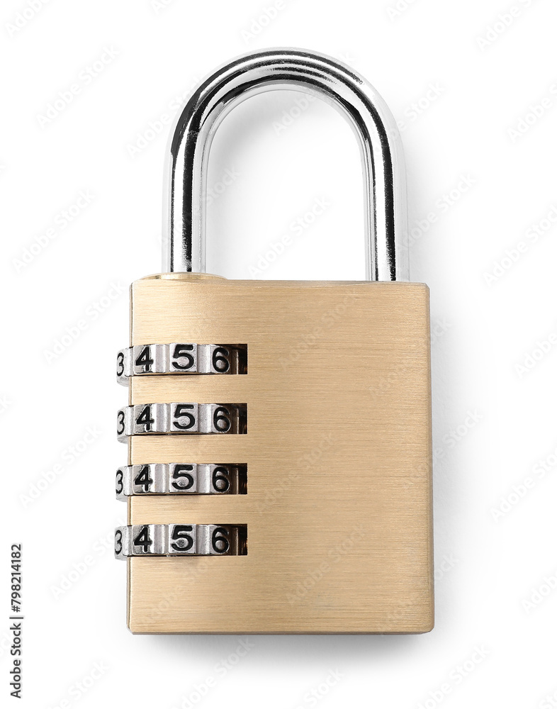 Steel combination padlock isolated on white, top view Steel combination padlock isolated on white, top view