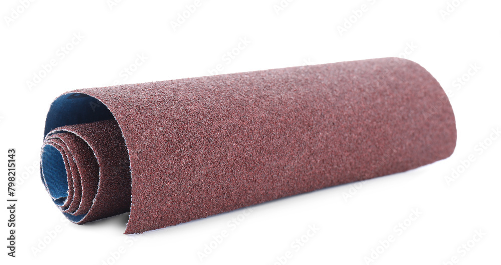 Rolled sheet of sandpaper isolated on white Rolled sheet of sandpaper isolated on white