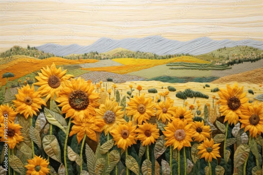 Fototapeta premium Sunflower field landscape outdoors painting.