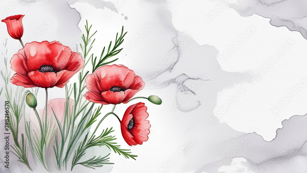 Watercolor banner for Memorial Day and Anzac Day. Red poppies and ...