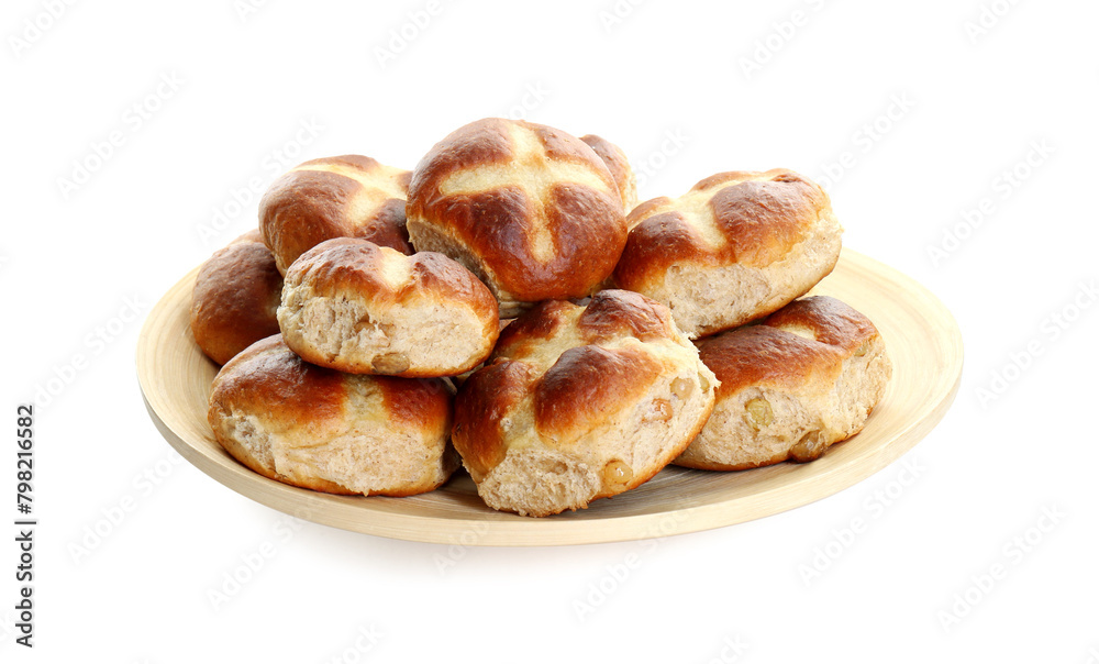 Tasty hot cross buns isolated on white Tasty hot cross buns isolated on white