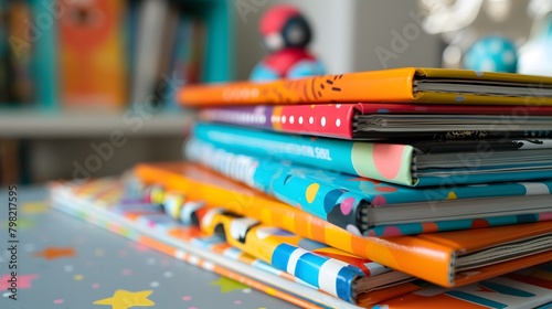 A close-up of a stack of board books with vibrant illustrations, ready to spark a child's imagination