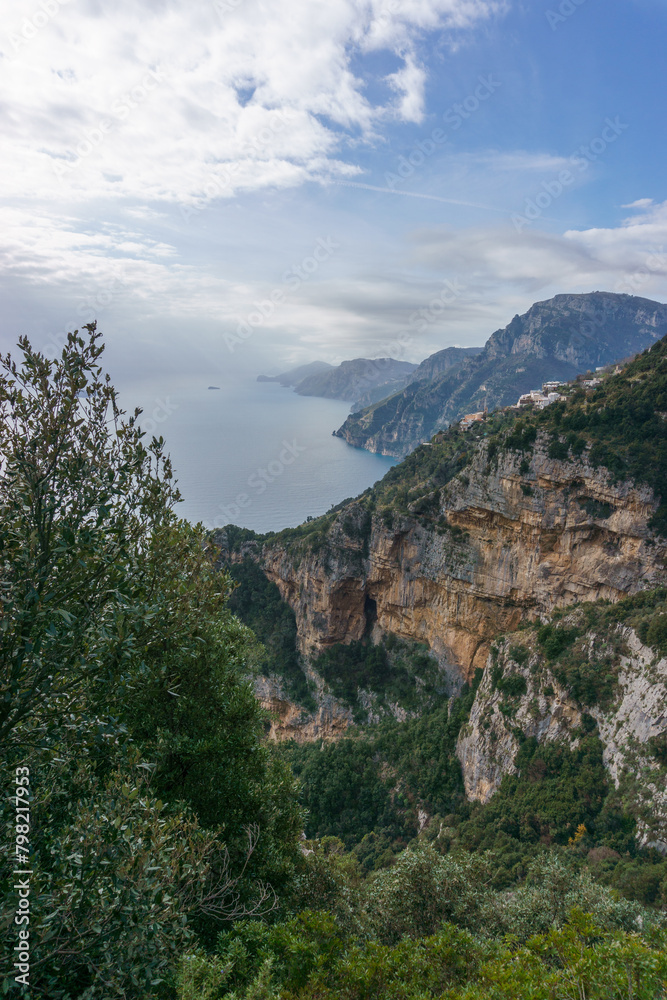 View of the rocky landscape at hiking trail Sentiero degli Dei or Path of the Gods along the Amalfi Coast, Province of Salerno, Campania, Italy View of the rocky landscape at hiking trail Sentiero degli Dei or Path of the Gods along the Amalfi Coast, Province of Salerno, Campania, Italy