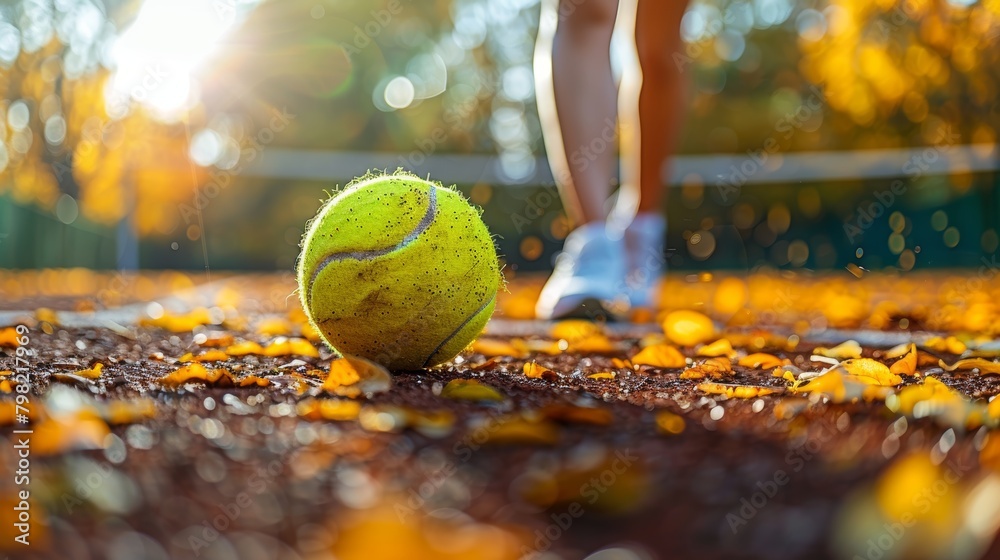 Tennis Ball and Racket on Ground. Generative AI