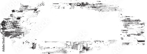 Glitch distorted grange frame . Noise grungy banner . Trendy defect error shapes . Glitched frame .Grunge textured . Distressed effect .Vector shapes