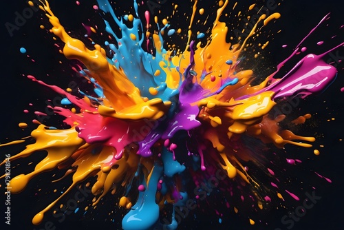 A vivid and photorealistic burst of colorful paint explodes into the air  defying gravity in a mesmerizing display of dynamic energy and vibrant hues.