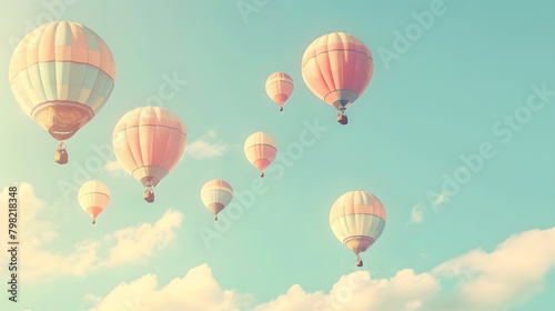 A cluster of pastel-colored hot air balloons drifting gracefully in the sky.