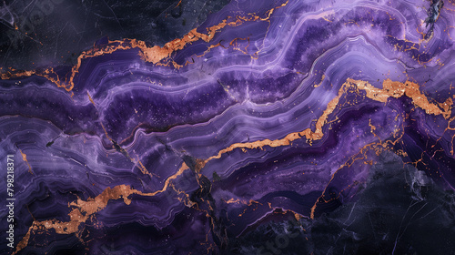 Amethyst purple marble stone with copper vein. A deep obsidian-textured geode wallpaper background