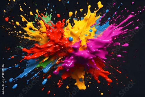 A vivid and photorealistic burst of colorful paint explodes into the air  defying gravity in a mesmerizing display of dynamic energy and vibrant hues.