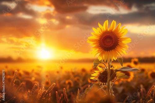 Sunflower on a meadow in the light of the setting sun