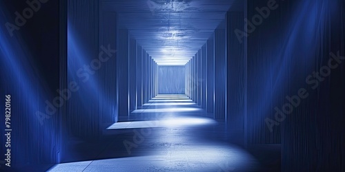 Neon Gateway: Futuristic Elevator Door Outlined with Electric Blue Glow