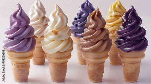   Ice cream cones in a row, colors differentiated on top
