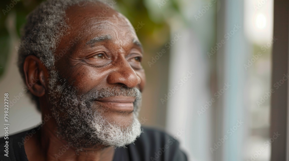 A close up of a man with grey hair smiling, AI
