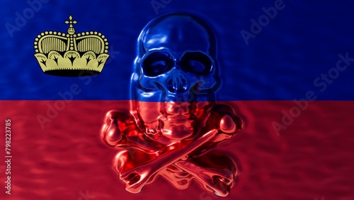 Metallic Skull With Liechtenstein Crown on Blue and Red Background